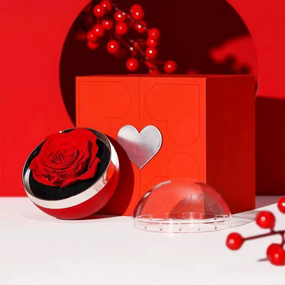 Valentines  Gifts Luxury Real Preserved Eternal Rose Jewelry Box with Necklace Ring Rounded Rotating Jewelry Box