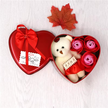 Heart Shaped Valentines Day Gift Box with I Love You Message Teddy Bear 3 Red Roses Valentine Gift for Girlfriend Boyfriend Husband Wife Valentines Day Gift Valentine Day