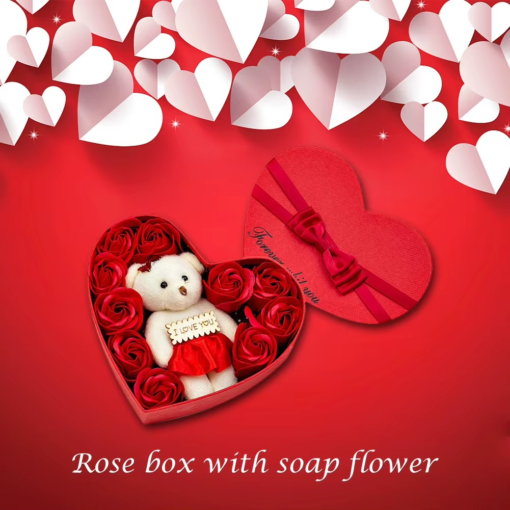 Heart Shaped Valentines Day Gift Box with I Love You Message Teddy Bear 3 Red Roses Valentine Gift for Girlfriend Boyfriend Husband Wife Valentines Day Gift Valentine Day