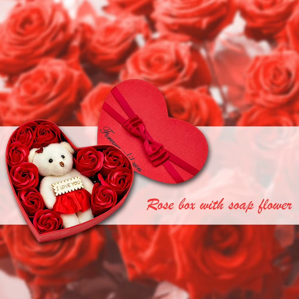 Heart Shaped Valentines Day Gift Box with I Love You Message Teddy Bear 3 Red Roses Valentine Gift for Girlfriend Boyfriend Husband Wife Valentines Day Gift Valentine Day