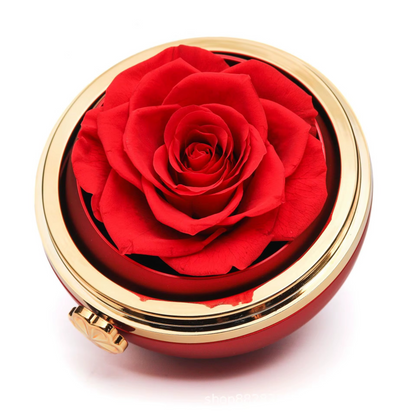 Valentines  Gifts Luxury Real Preserved Eternal Rose Jewelry Box with Necklace Ring Rounded Rotating Jewelry Box