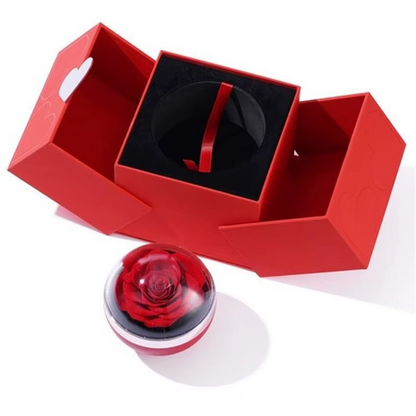 Valentines  Gifts Luxury Real Preserved Eternal Rose Jewelry Box with Necklace Ring Rounded Rotating Jewelry Box